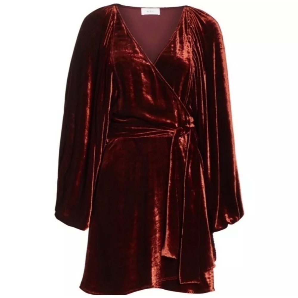 NEW A.L.C. Carlo Velvet Wrap Dress with Balloon Sleeves